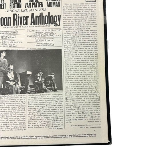 Spoon River Anthology Broadway Cast Columbia Masterworks OL 6010 Vinyl Record - Picture 5 of 15